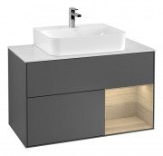 Тумба под раковину Villeroy & Boch Finion 100х50,1 см с подсветкой МДФ антрацитовый матовый лак/стекло белое матовое G121PCGK