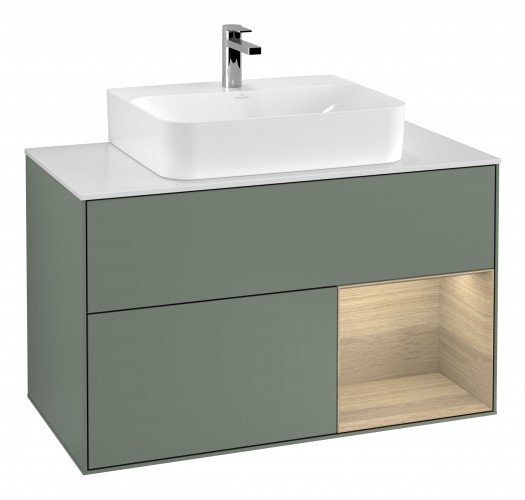 Тумба под раковину Villeroy & Boch Finion 100х50,1 см с подсветкой МДФ оливковый матовый лак/стекло белое матовое G121PCGM