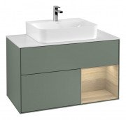 Тумба під раковину Villeroy & Boch Finion 100х50,1 см з підсвічуванням МДФ оливковий матовий лак/скло біле матове G121PCGM