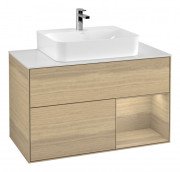 Тумба под раковину Villeroy & Boch Finion 100х50,1 см с подсветкой МДФ шпон дуба/стекло белое матовое G121PCPC