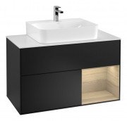 Тумба под раковину Villeroy & Boch Finion 100х50,1 см с подсветкой МДФ черный матовый лак/стекло белое матовое G121PCPD