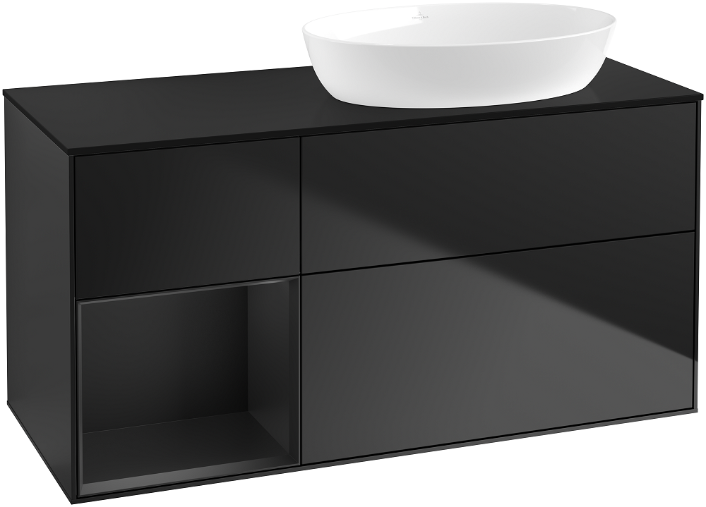 Тумба під раковину Villeroy & Boch Finion 120х50,1 см з підсвічуванням МДФ чорний матовий лак/скло чорне матове GA42PDPD