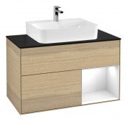 Тумба під раковину Villeroy & Boch Finion 100х50,1 см з підсвічуванням МДФ шпон дуба/скло чорне матове G122GFPC