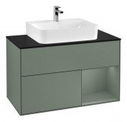 Тумба под раковину Villeroy & Boch Finion 100х50,1 см с подсветкой МДФ оливковый матовый лак/стекло черное матовое G122GMGM