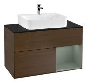 Тумба под раковину Villeroy & Boch Finion 100х50,1 см с подсветкой МДФ шпон грецкого ореха/стекло черное матовое G122GMGN