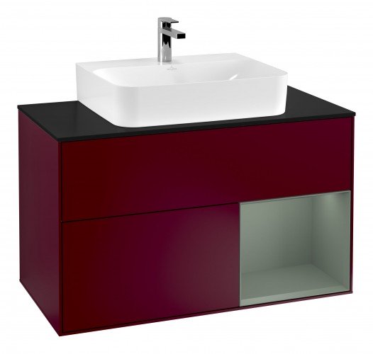 Тумба под раковину Villeroy & Boch Finion 100х50,1 см с подсветкой МДФ пион матовый лак/стекло черное матовое G122GMHB