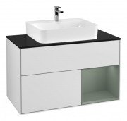 Тумба під раковину Villeroy & Boch Finion 100х50,1 см з підсвічуванням МДФ білий матовий лак/скло чорне матове G122GMMT