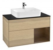 Тумба под раковину Villeroy & Boch Finion 100х50,1 см с подсветкой МДФ шпон дуба/стекло черное матовое G122GNPC