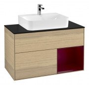 Тумба под раковину Villeroy & Boch Finion 100х50,1 см с подсветкой МДФ шпон дуба/стекло черное матовое G122HBPC