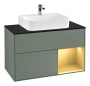 Тумба под раковину Villeroy & Boch Finion 100х50,1 см с подсветкой МДФ оливковый матовый лак/стекло черное матовое G122HFGM