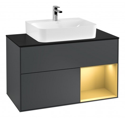 Тумба под раковину Villeroy & Boch Finion 100х50,1 см с подсветкой МДФ темно-синий матовый лак/стекло черное матовое G122HFHG