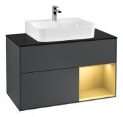 Тумба под раковину Villeroy & Boch Finion 100х50,1 см с подсветкой МДФ темно-синий матовый лак/стекло черное матовое G122HFHG