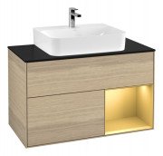 Тумба під раковину Villeroy & Boch Finion 100х50,1 см з підсвічуванням МДФ шпон дуба/скло чорне матове G122HFPC