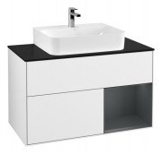 Тумба под раковину Villeroy & Boch Finion 100х50,1 см с подсветкой МДФ белый глянцевый лак/стекло черное матовое G122HGGF