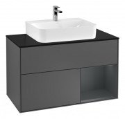 Тумба під раковину Villeroy & Boch Finion 100х50,1 см з підсвічуванням МДФ антрацитовий матовий лак/скло чорне матове G122HGGK