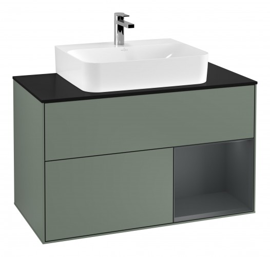 Тумба під раковину Villeroy & Boch Finion 100х50,1 см з підсвічуванням МДФ оливковий матовий лак/скло чорне матове G122HGGM