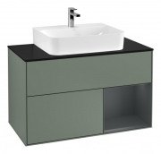 Тумба під раковину Villeroy & Boch Finion 100х50,1 см з підсвічуванням МДФ оливковий матовий лак/скло чорне матове G122HGGM