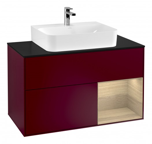 Тумба под раковину Villeroy & Boch Finion 100х50,1 см с подсветкой МДФ пион матовый лак/стекло черное матовое G122PCHB