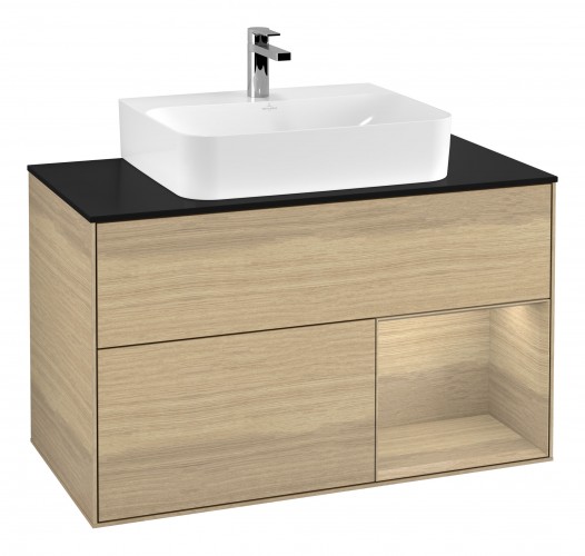 Тумба под раковину Villeroy & Boch Finion 100х50,1 см с подсветкой МДФ шпон дуба/стекло черное матовое G122PCPC