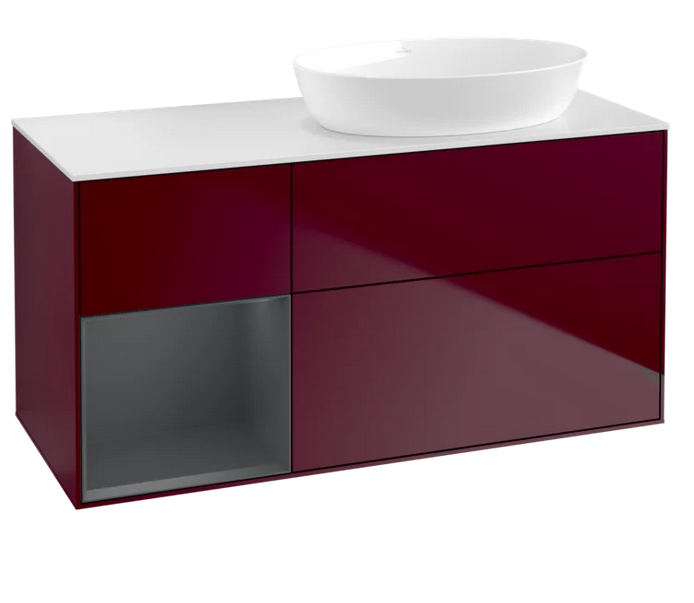 Тумба под раковину Villeroy & Boch Finion 120х50,1 см с подсветкой МДФ пион матовый лак/стекло белое матовое GA41HGHB