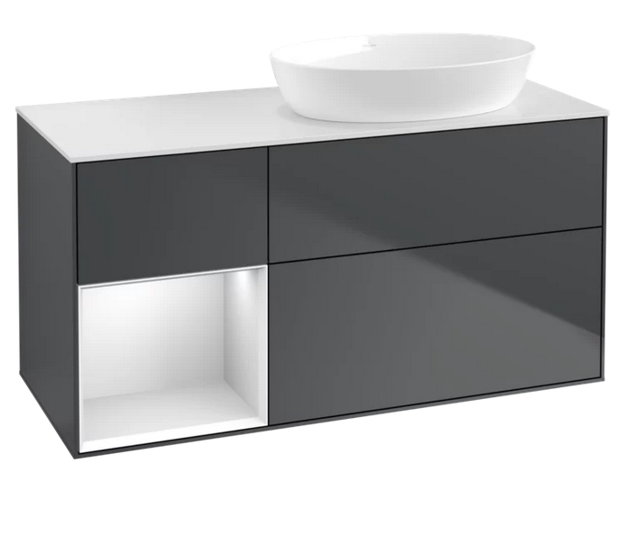 Тумба под раковину Villeroy & Boch Finion 120х50,1 см с подсветкой МДФ темно-синий матовый лак/стекло белое матовое GA41MTHG