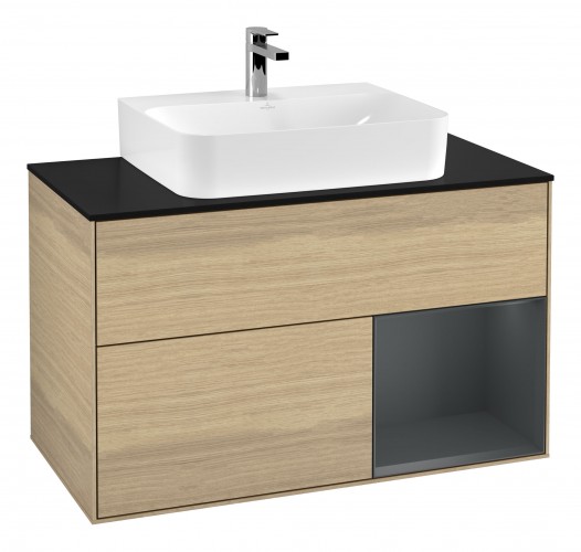 Тумба под раковину Villeroy & Boch Finion 100х50,1 см с подсветкой МДФ шпон дуба/стекло черное матовое G122HGPC