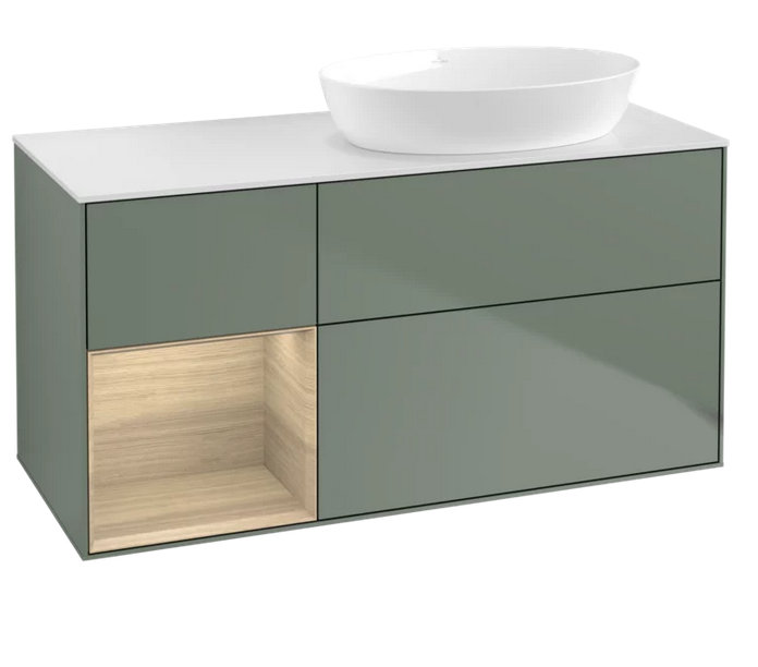 Тумба под раковину Villeroy & Boch Finion 120х50,1 см с подсветкой МДФ оливковый матовый лак/стекло белое матовое GA41PCGM