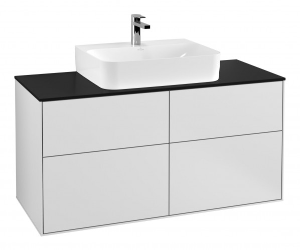 Тумба под раковину Villeroy & Boch Finion 120х50,1 см МДФ белый матовый лак/стекло черное матовое F13200MT