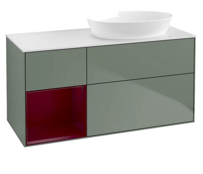 Тумба під раковину Villeroy & Boch Finion 120х50,1 см із підсвічуванням МДФ оливковий матовий лак/скло біле матове GA41HBGM