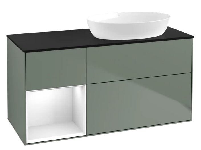 Тумба под раковину Villeroy & Boch Finion 120х50,1 см с подсветкой МДФ оливковый матовый лак/стекло черное матовое GA42GFGM