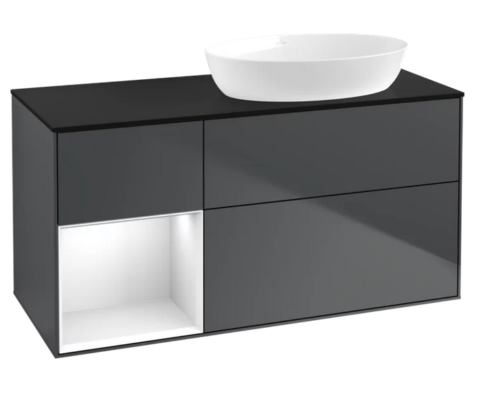 Тумба под раковину Villeroy & Boch Finion 120х50,1 см с подсветкой МДФ темно-синий матовый лак/стекло черное матовое GA42GFHG