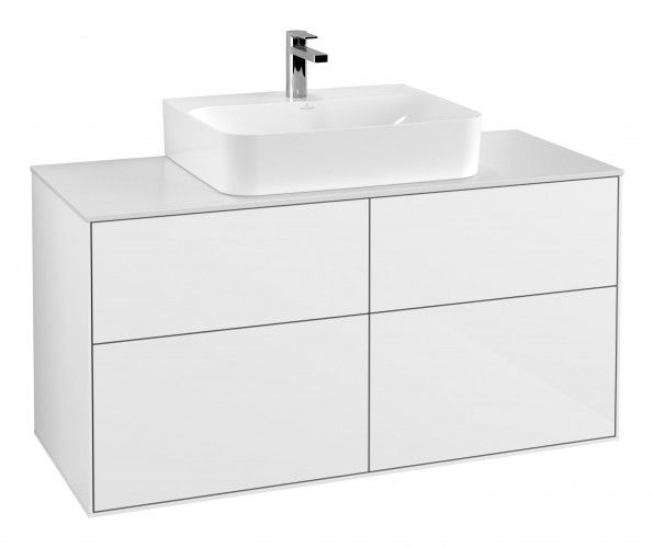 Тумба под раковину Villeroy & Boch Finion 120х50,1 см с подсветкой МДФ глянцевый белый лак/стекло белое матовое G13100GF