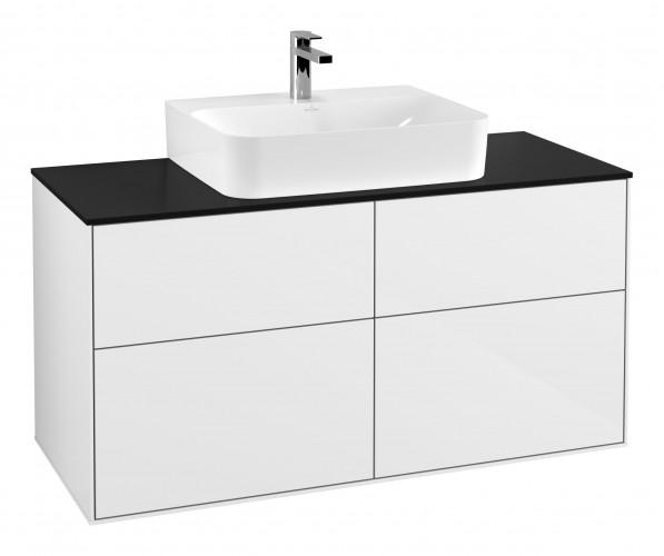 Тумба под раковину Villeroy & Boch Finion 120х50,1 см с подсветкой МДФ белый глянцевый лак/стекло черное матовое G13200GF