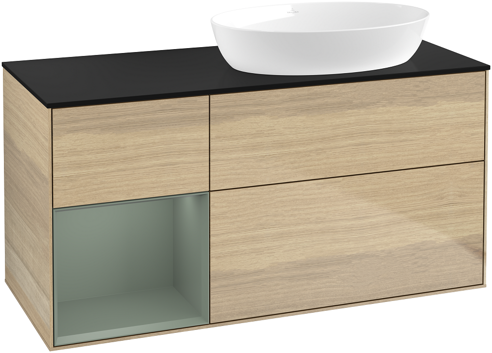 Тумба под раковину Villeroy & Boch Finion 120х50,1 см с подсветкой МДФ шпон дуба/стекло черное матовое GA42GMPC