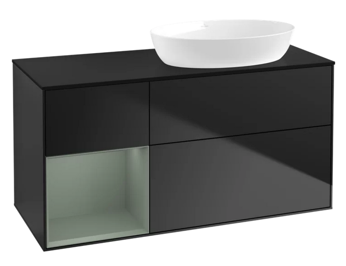 Тумба под раковину Villeroy & Boch Finion 120х50,1 см с подсветкой МДФ черный матовый лак/стекло черное матовое GA42GMPD
