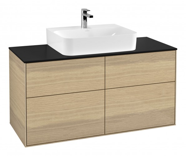 Тумба під раковину Villeroy & Boch Finion 120х50,1 см з підсвічуванням МДФ шпон дуба/скло чорне матове G13200PC