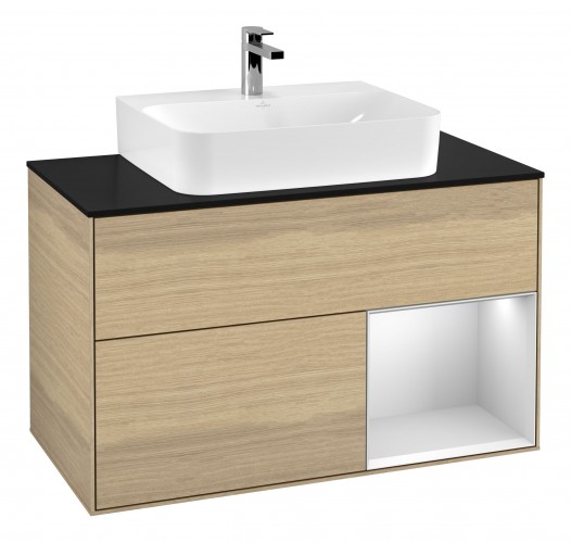 Тумба под раковину Villeroy & Boch Finion 100х50,1 см с подсветкой МДФ шпон дуба/стекло черное матовое G122MTPC