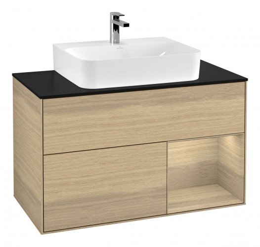 Тумба под раковину Villeroy & Boch Finion 100х50,1 см с подсветкой МДФ шпон дуба/стекло черное матовое G122PCPC