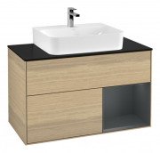 Тумба под раковину Villeroy & Boch Finion 100х50,1 см с подсветкой МДФ шпон дуба/стекло черное матовое G122HGPC