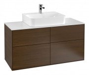 Тумба под раковину Villeroy & Boch Finion 120х50,1 см с подсветкой МДФ шпон грецкого ореха/стекло белое матовое G13100GN