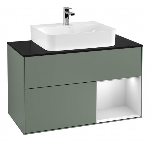 Тумба під раковину Villeroy & Boch Finion 100х50,1 см з підсвічуванням МДФ оливковий матовий лак/скло чорне матове G122MTGM