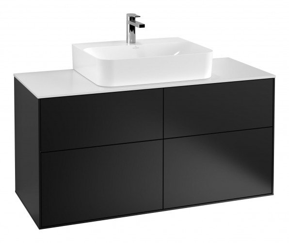 Тумба под раковину Villeroy & Boch Finion 120х50,1 см  с подсветкой МДФ черный матовый лак/стекло белое матовое G13100PD