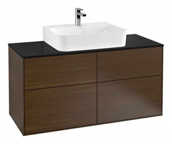 Тумба под раковину Villeroy & Boch Finion 120х50,1 см с подсветкой МДФ шпон грецкого ореха/стекло черное матовое G13200GN