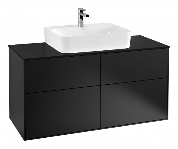 Тумба під раковину Villeroy & Boch Finion 120х50,1 см з підсвічуванням МДФ чорний матовий лак/скло чорне матове G13200PD