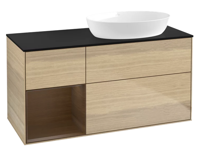 Тумба під раковину Villeroy & Boch Finion 120х50,1 см з підсвічуванням МДФ шпон дуба/скло чорне матове GA42GNPC