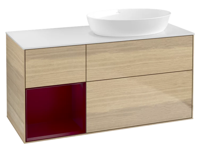 Тумба під раковину Villeroy & Boch Finion 120х50,1 см із підсвічуванням МДФ шпон дуба/скло біле матове GA41HBHG