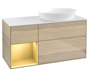 Тумба під раковину Villeroy & Boch Finion 120х50,1 см із підсвічуванням МДФ шпон дуба/скло біле матове GA41HFPC