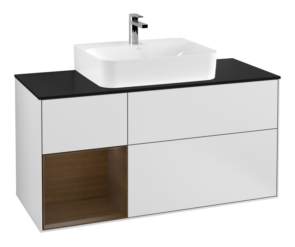 Тумба под раковину Villeroy & Boch Finion 120х50,1 см с подсветкой МДФ белый матовый лак/стекло черное матовое F162GNMT