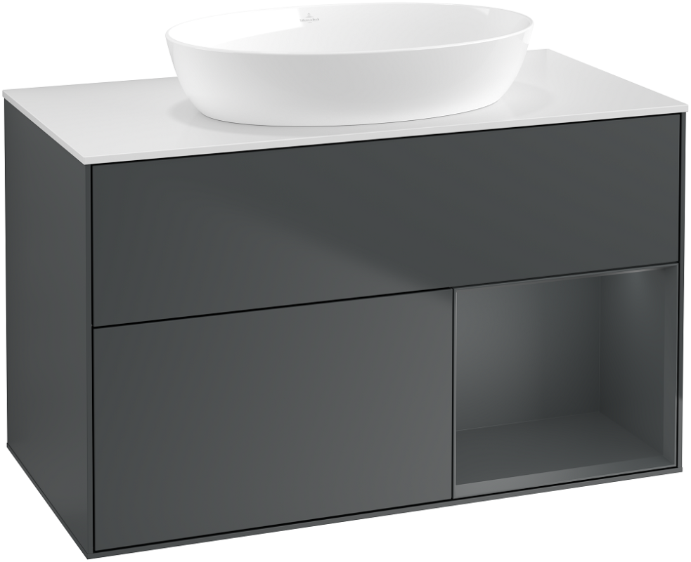 Тумба под раковину Villeroy & Boch Finion 100х50,1 см с подсветкой МДФ темно-синий матовый лак/стекло белое матовое GA21HGHG