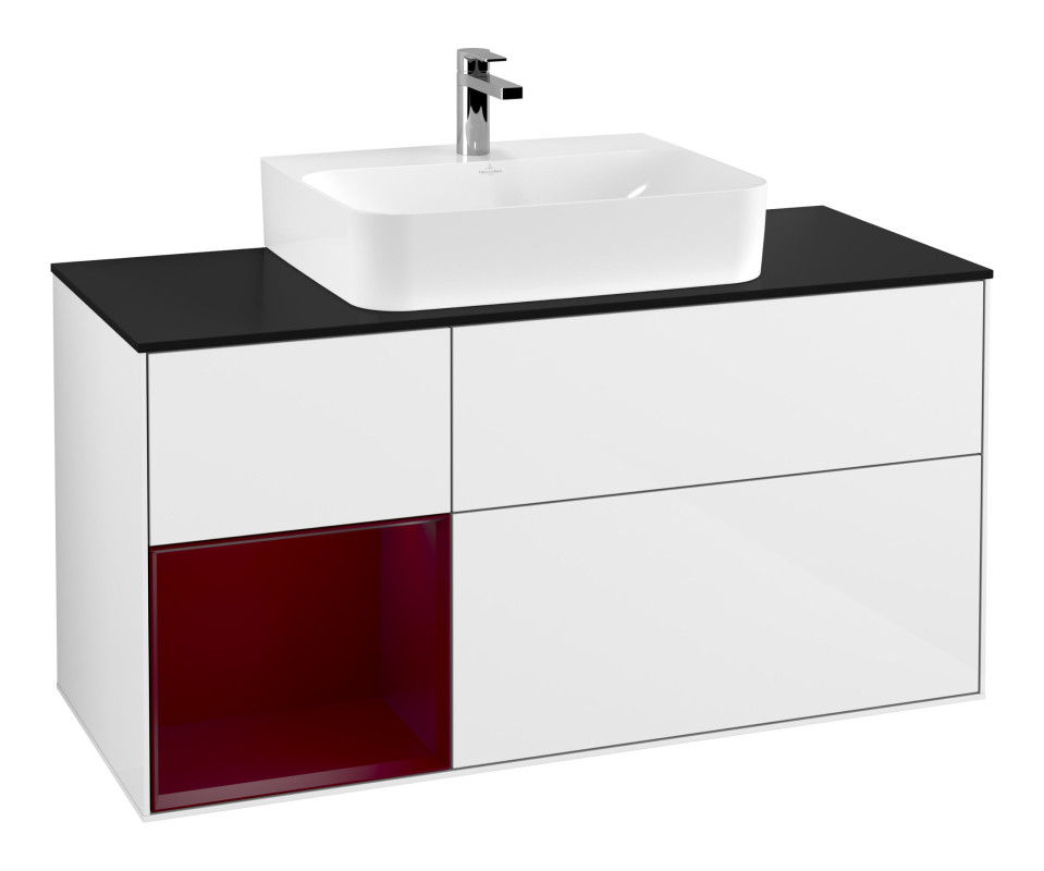 Тумба под раковину Villeroy & Boch Finion 120х50,1 см с подсветкой МДФ глянцевый белый лак/стекло черное матовое F162HBGF